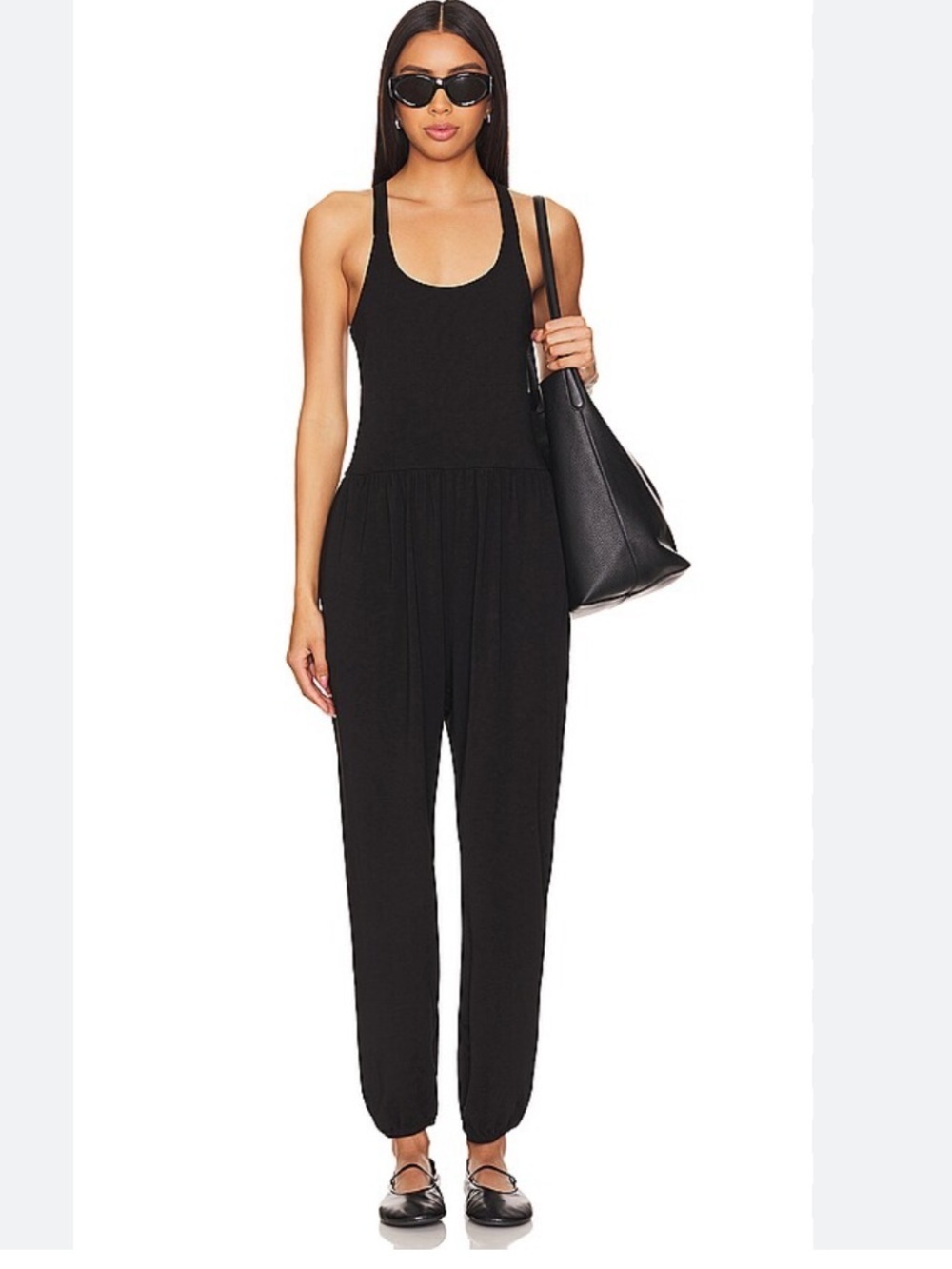 bobi Black Scoop-Neck Racerback Jumpsuit Size Medium